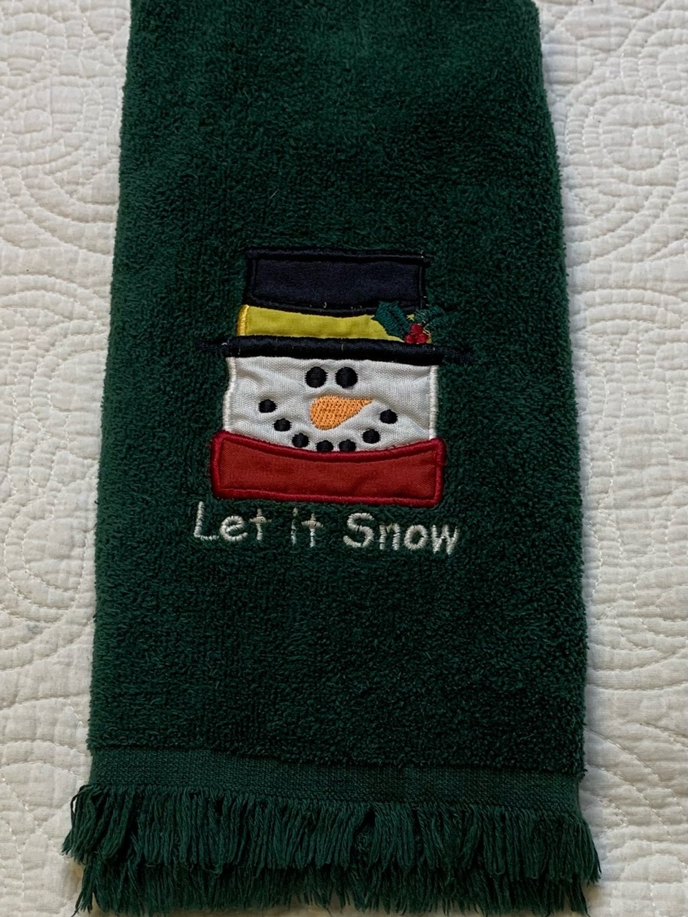St. Nicholas Square Green Embroidered Snowman Hand Towel